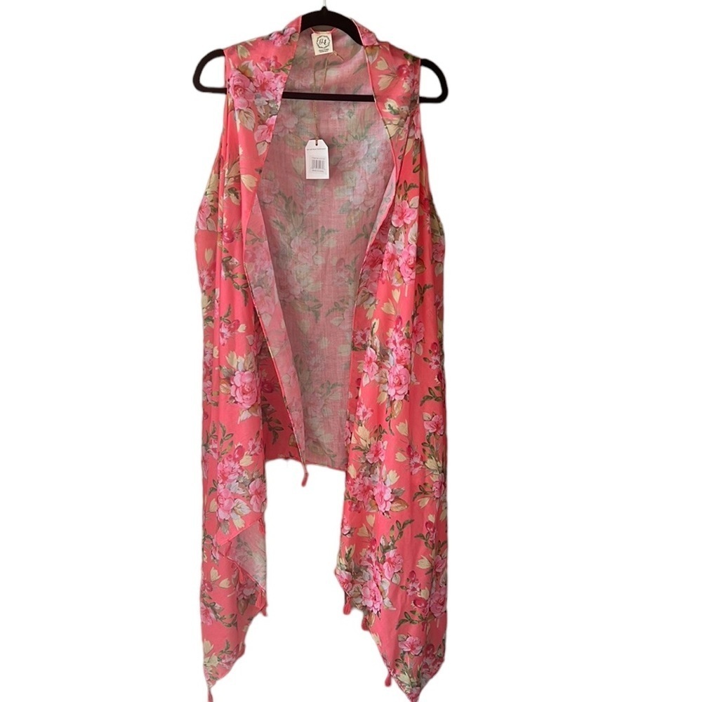 Grace & Emma New w Tag Boutique Floral Longline Kimono. Coral One Size